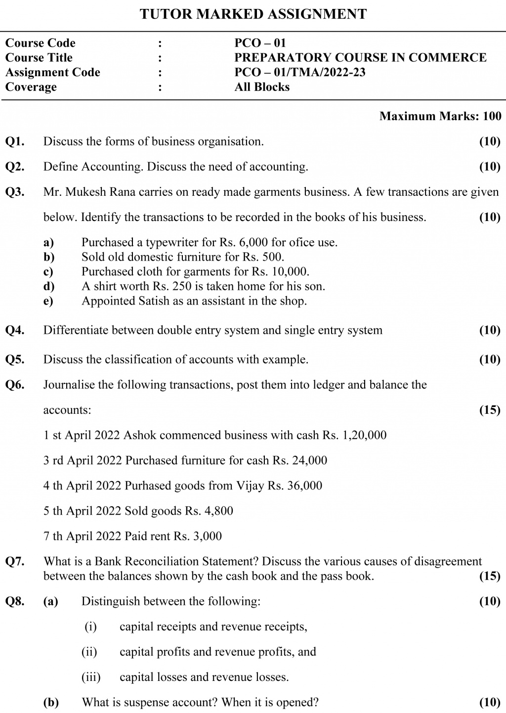 PCO-01 - Preparatory Course In Commerce-July 2022 – January 2023