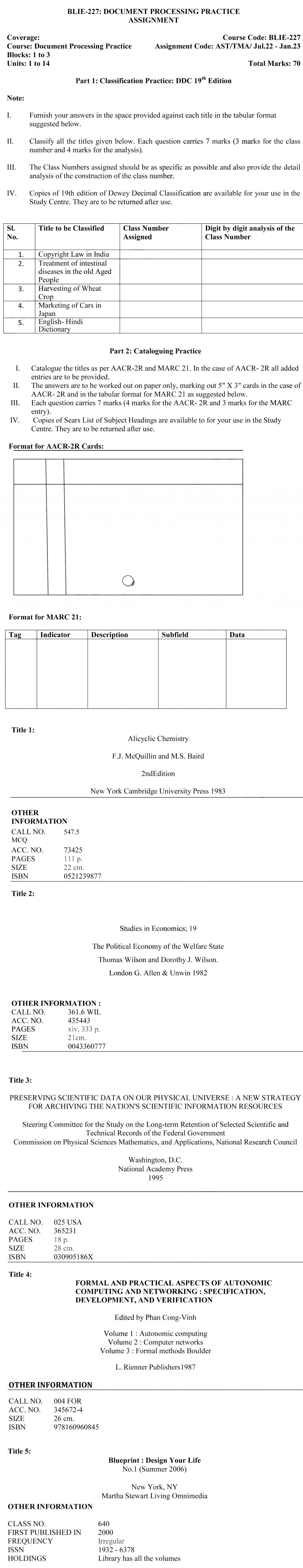 IGNOU BLIE-227 - Document Processing Practice Solved Assignment Practical -July 2022 – January 2023