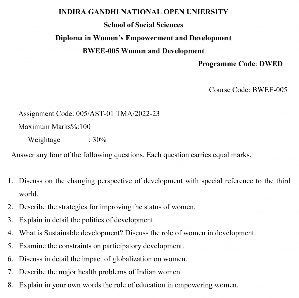 IGNOU BWEE-05 - Women and Development, Latest Solved Assignment-July 2022 – January 2023