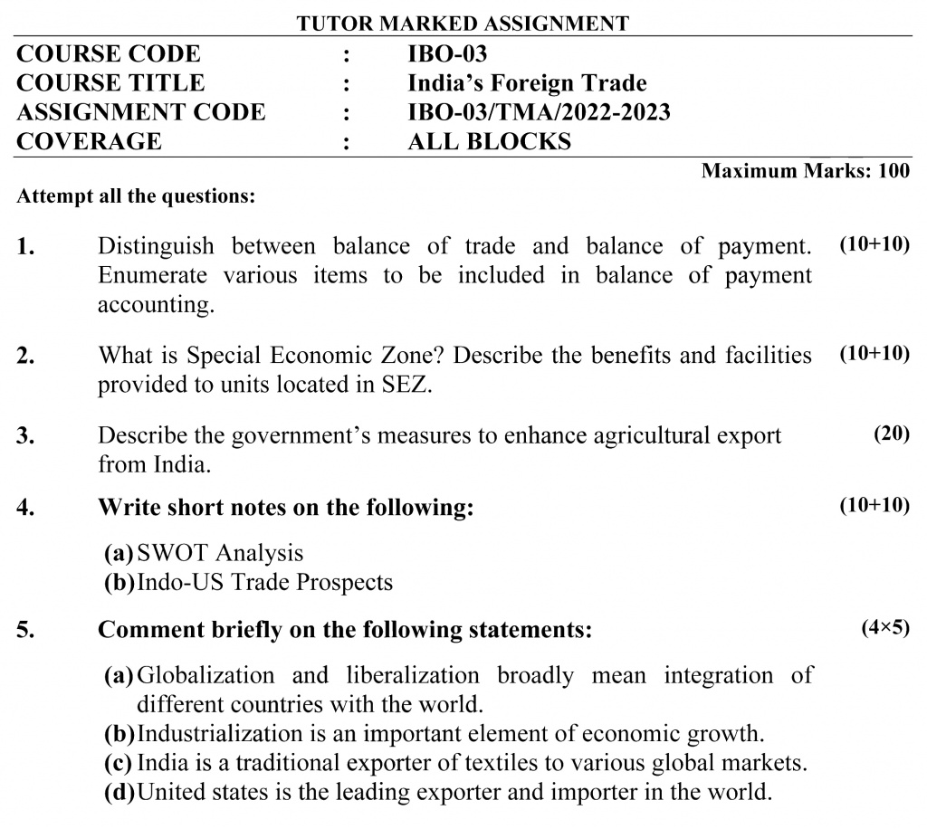 IGNOU IBO-03 - India's Foreign Trade, Latest Solved Assignment-July 2022 – January 2023