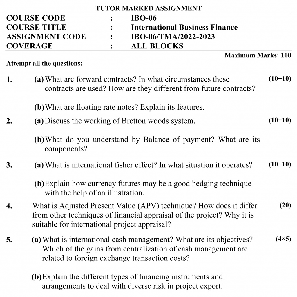 IGNOU IBO-06 - International Business Finance, Latest Solved Assignment-July 2022 – January 2023