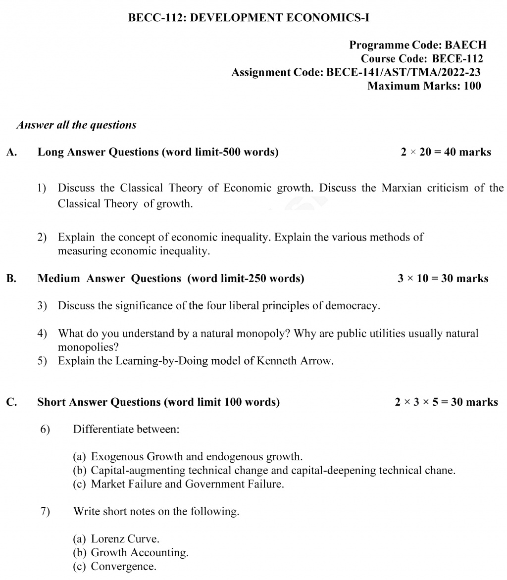 BECC-112 - Development Economics I-July 2022 – January 2023