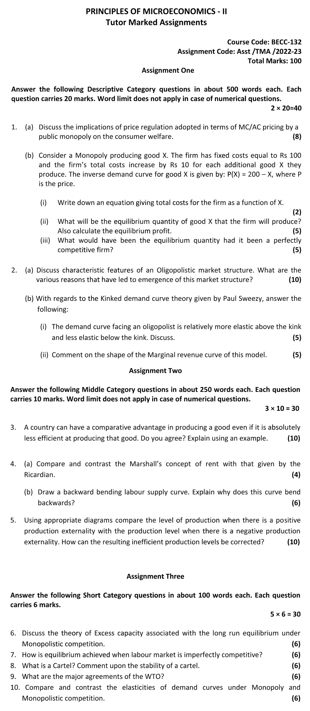 IGNOU BECC-132 - Principles of Microeconomics-II, Latest Solved Assignment-July 2022 – January 2023