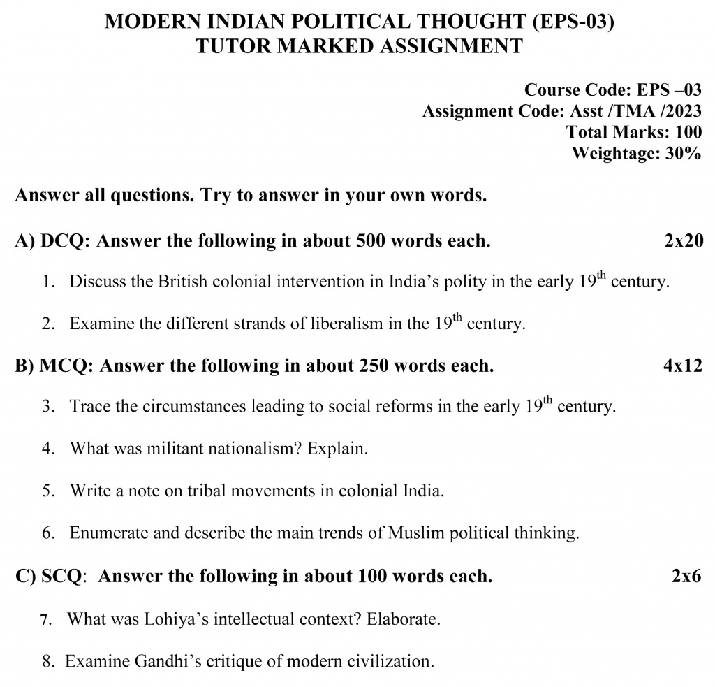 EPS-03 - Modern Indian Political Thought-July 2022 – January 2023