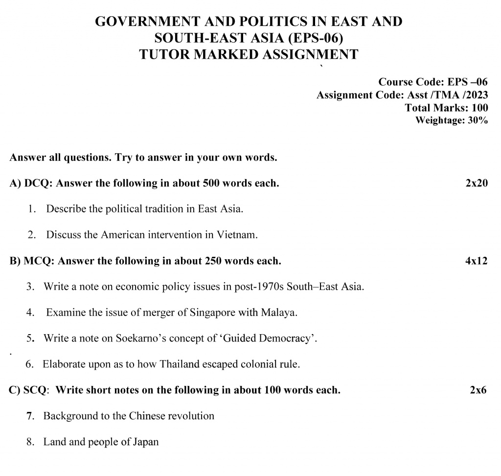 EPS-06 - Government and Politics in East And South East Asia-July 2022 – January 2023