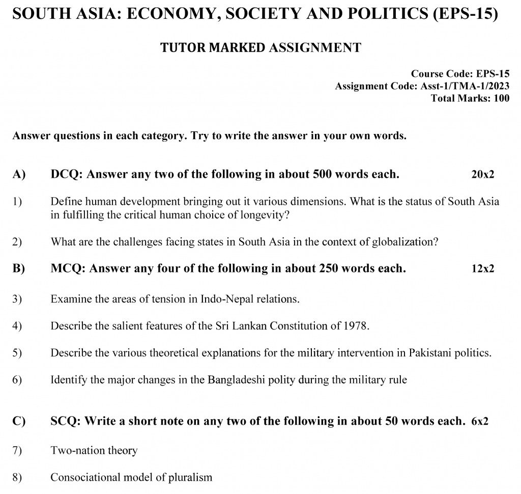 EPS-15 - South Asia: Economy, Society and Politics-July 2022 – January 2023