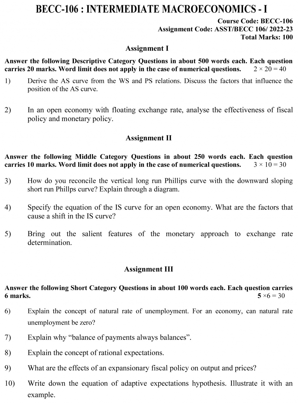 IGNOU BECC-106 - Intermediate Macroeconomics-I, Latest Solved Assignment-July 2022 – January 2023