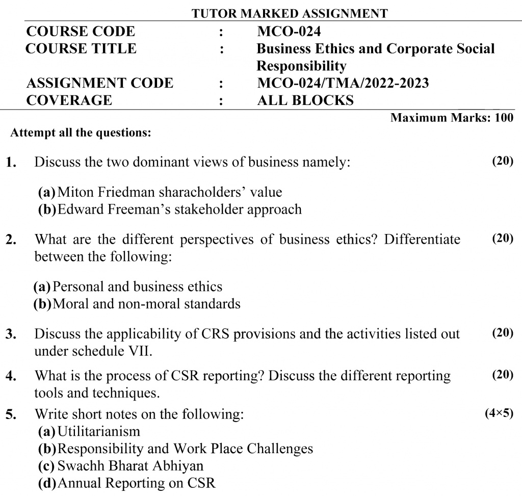 IGNOU MCO-24 - Business Ethics and Corporate Social Responsibility  Latest Solved Assignment -July 2022 – January 2023