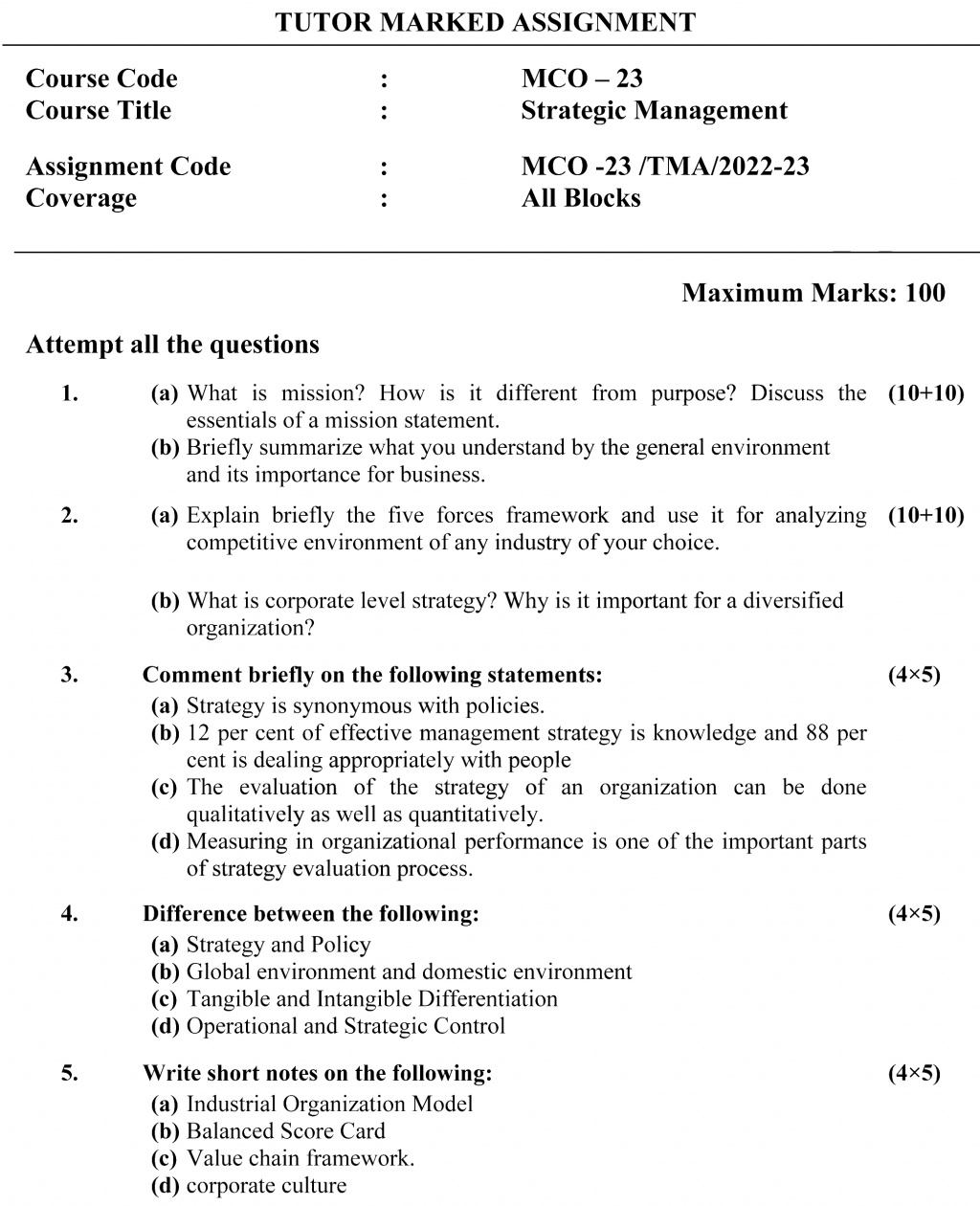 IGNOU MCO-23 - Strategic Management Latest Solved Assignment-July 2022 – January 2023