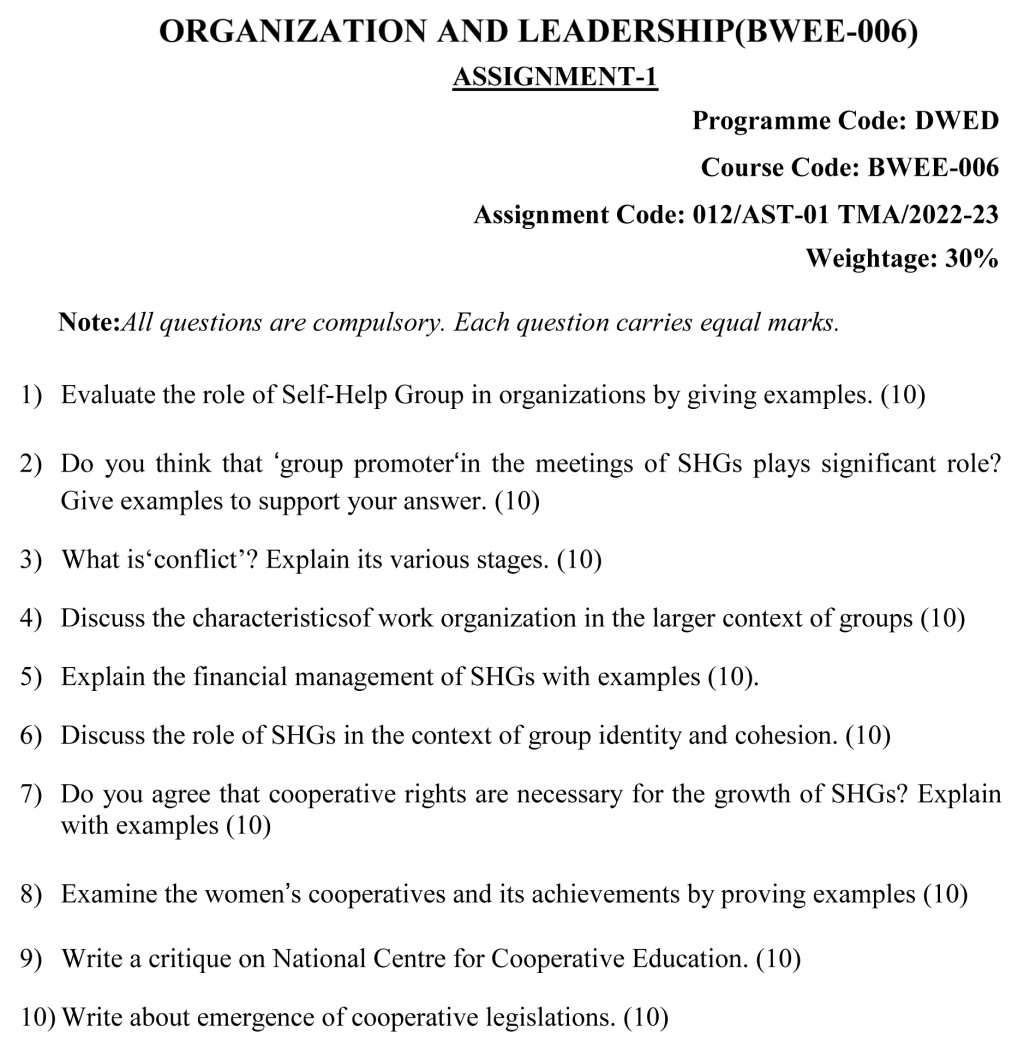 IGNOU BWEE-06 - Organization and Leadership, Latest Solved Assignment-July 2022 – January 2023