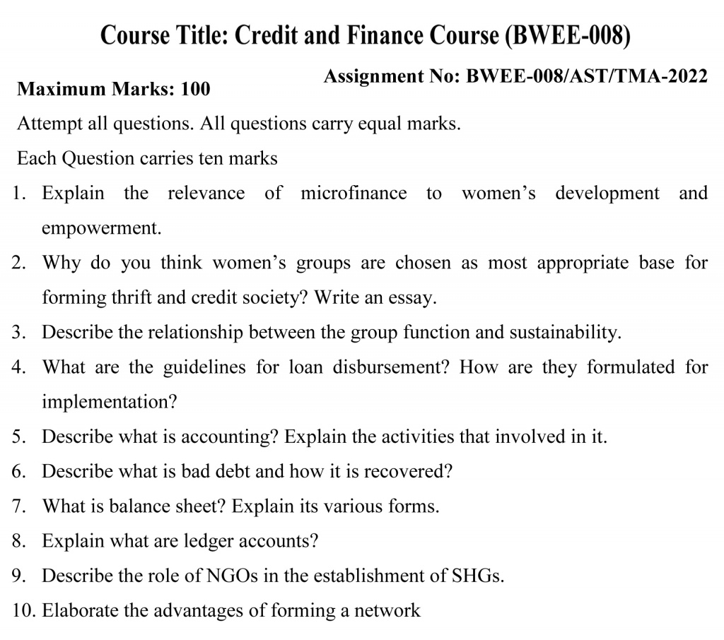 IGNOU BWEE-08 - Credit and Finance, Latest Solved Assignment-July 2022 – January 2023