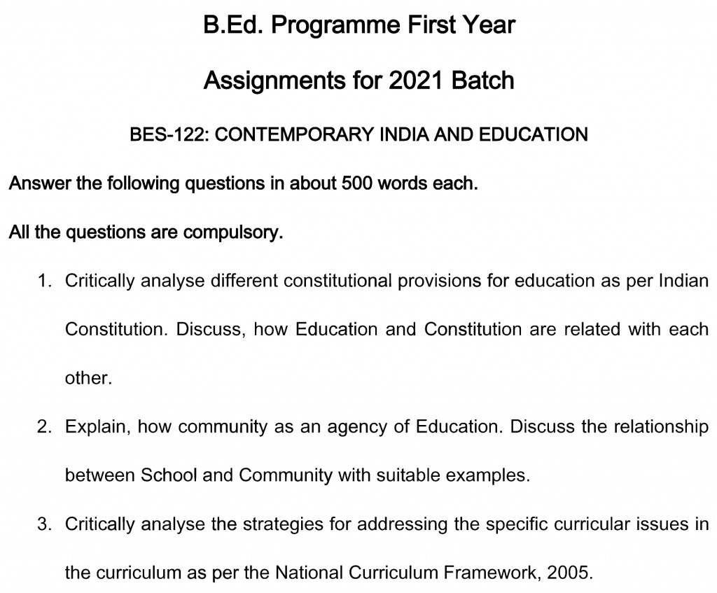 BES-122 - Contemporary India and Education-January 2021 - July 2021