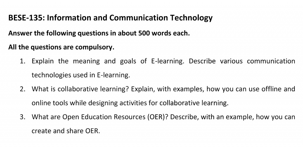 BESE-135 - Information and Communication Technology-January 2021 - July 2021