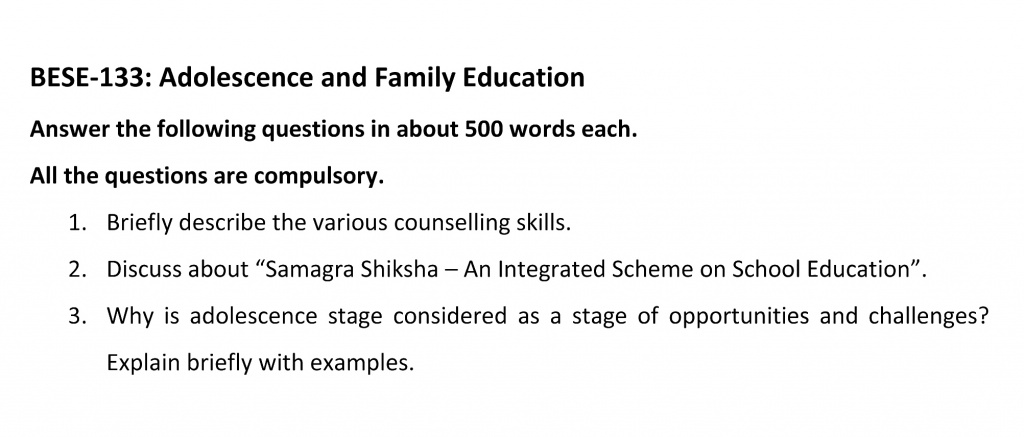 BESE-133 - Adolescence and Family Education-January 2021 - July 2021