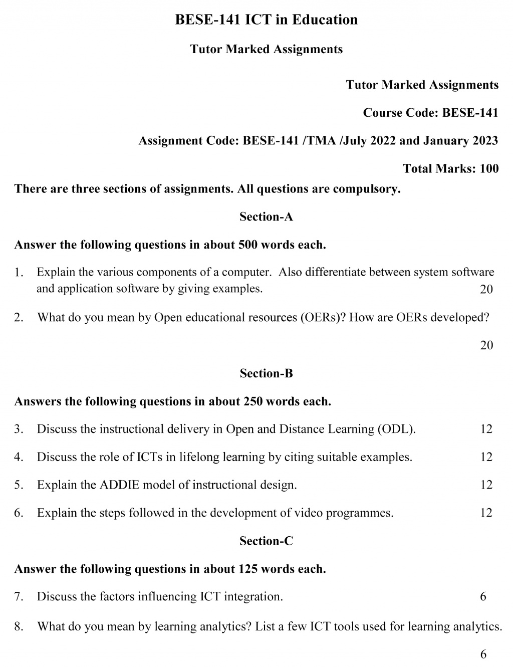 IGNOU BESE-141 - ICT in Education Latest Solved Assignment -July 2022 – January 2023