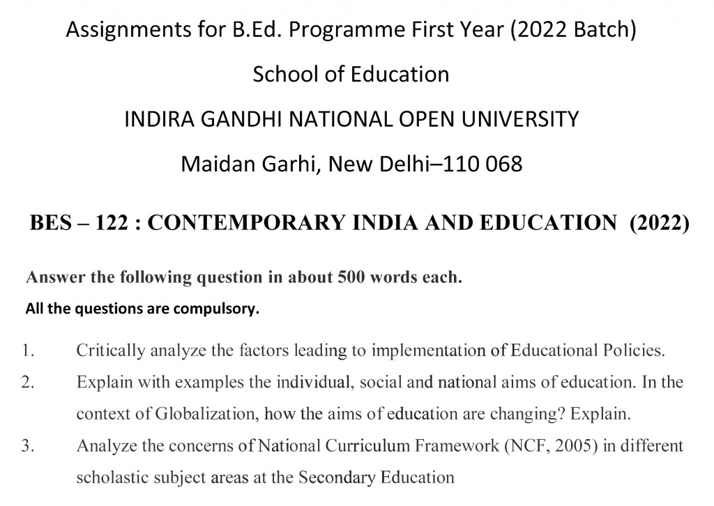 BES-122 - Contemporary India and Education-January 2022