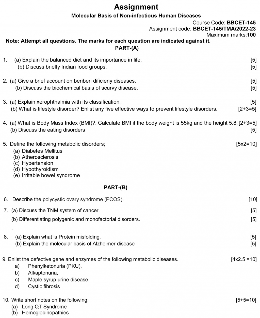 IGNOU BBCET-145 - Molecular basis of non-infectious human diseases Latest Solved Assignment-January 2022 - June 2023