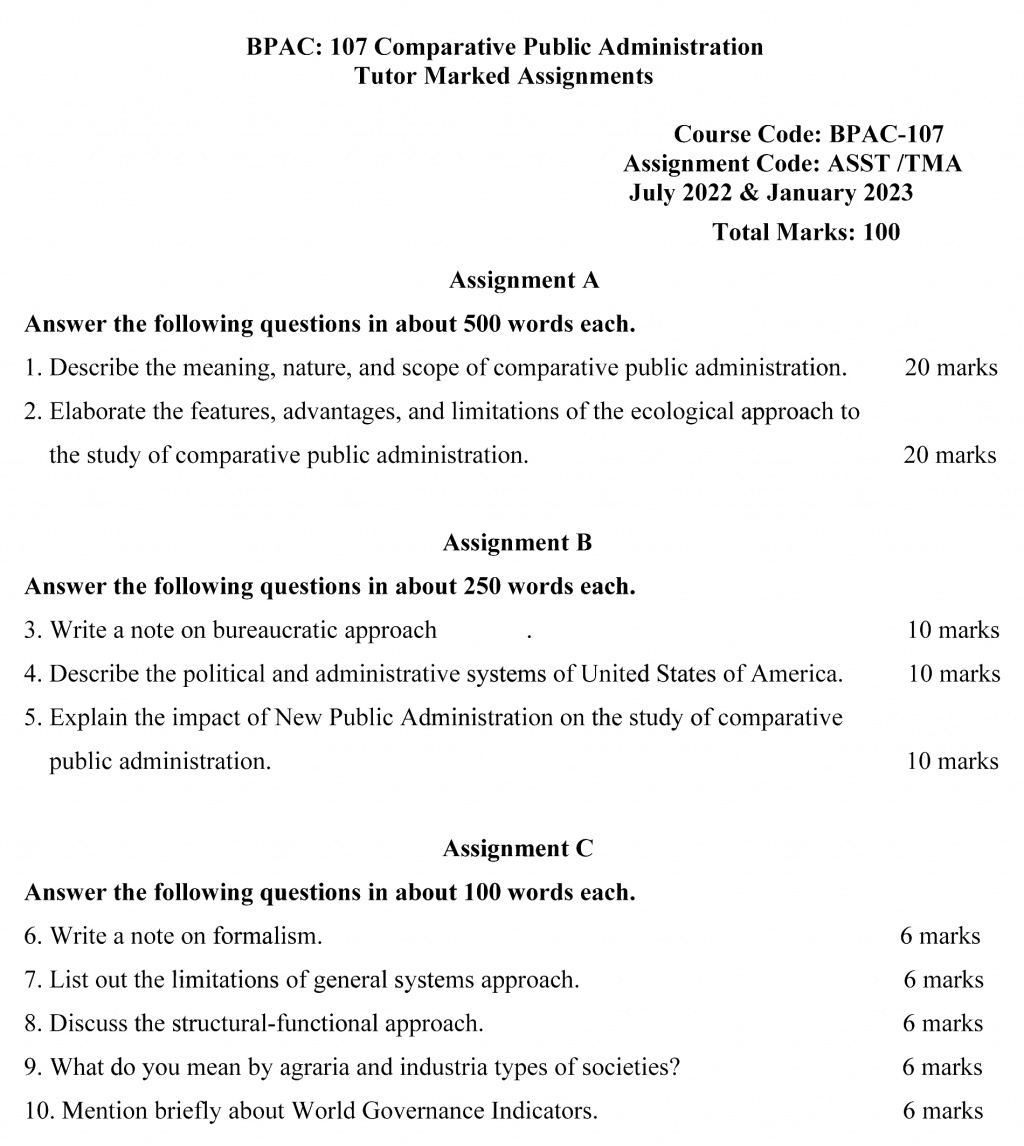 IGNOU BPAC-107 - Comparative Public Administration, Latest Solved Assignment-July 2022 – January 2023