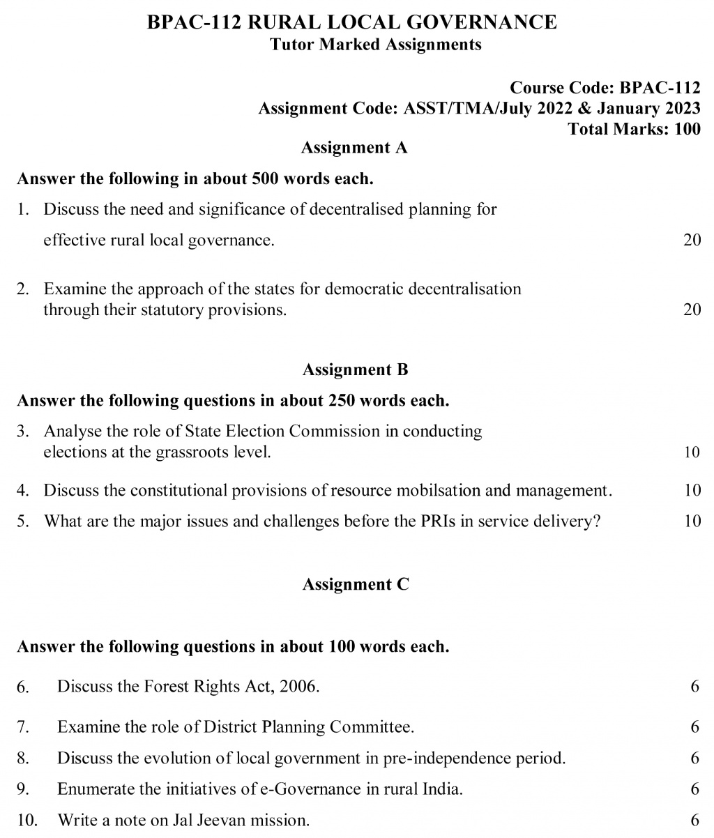 IGNOU BPAC-112 - Rural Local Governance, Latest Solved Assignment-July 2022 – January 2023