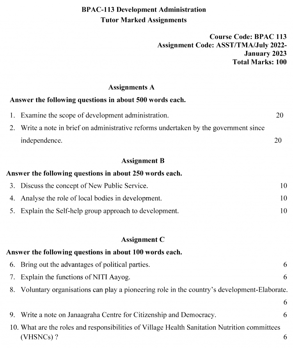 IGNOU BPAC-113 - Development Administration Latest Solved Assignment-July 2022 – January 2023