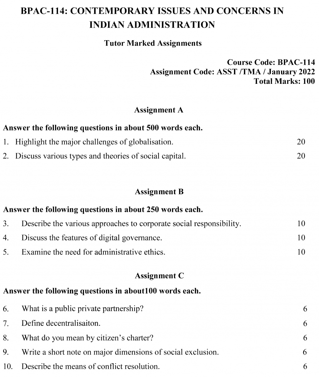 IGNOU BPAC-114 - Contemporary Issues and Concerns in Indian Administration Latest Solved Assignment-July 2022 – January 2023