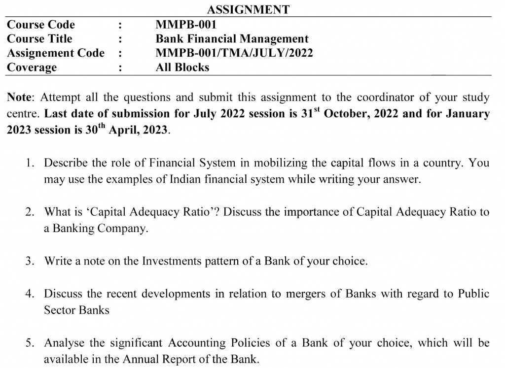 IGNOU MMPB-01 - Bank Financial Management Latest Solved Assignment-July 2022 - January 2023