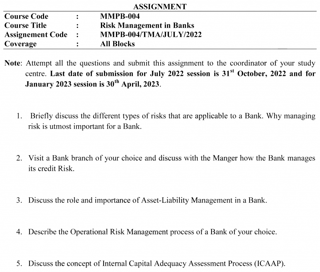 IGNOU MMPB-04 - Risk Management in Banks Latest Solved Assignment-July 2022 - January 2023