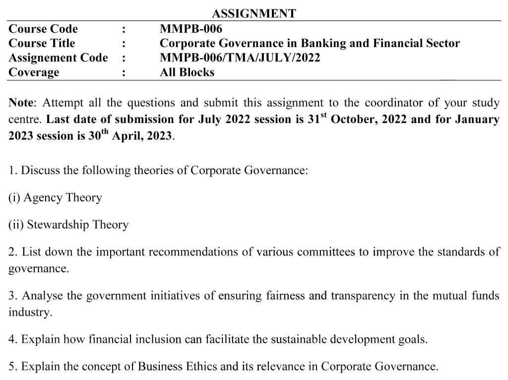 IGNOU MMPB-06 - Corporate Governance in Banking and Financial Sector Latest Solved Assignment-July 2022 - January 2023