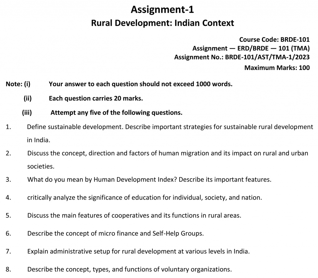 BRDE-101 - Rural Development: Indian Context-July 2022 – January 2023