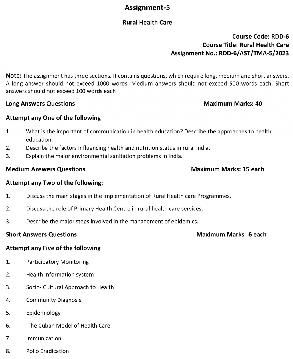 IGNOU RDD-06 (PGDRD) - Rural Health Care, Latest Solved Assignment-July 2022 – January 2023