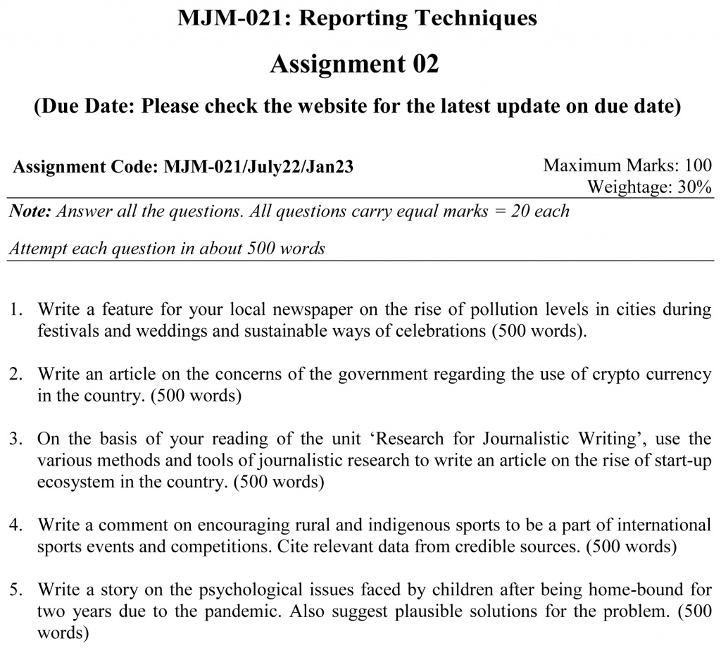 IGNOU MJM-21 - Reporting Techniques, Latest Solved Assignment-July 2022 – January 2023