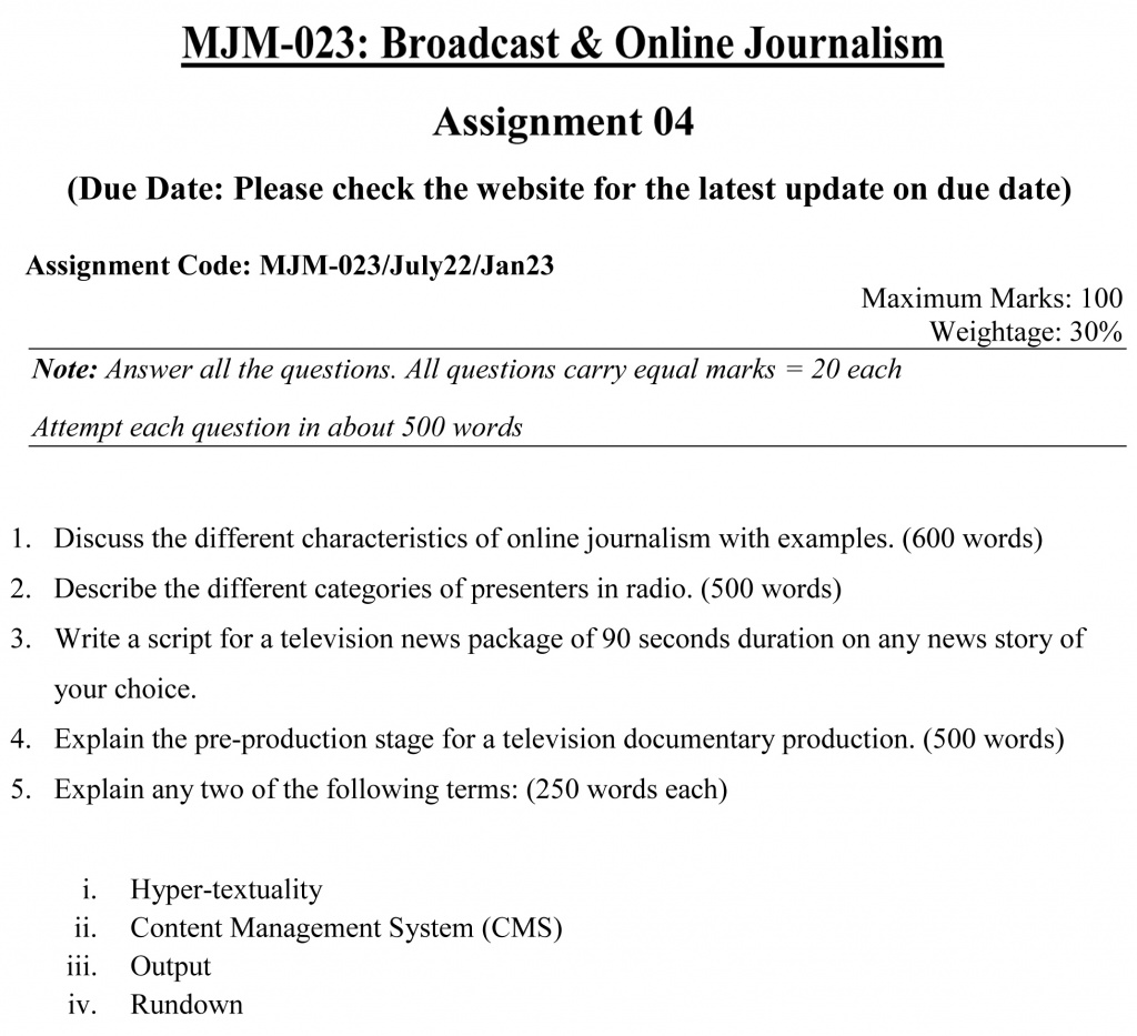 IGNOU MJM-23 - Broadcast and Online Journalism, Latest Solved Assignment-July 2022 – January 2023