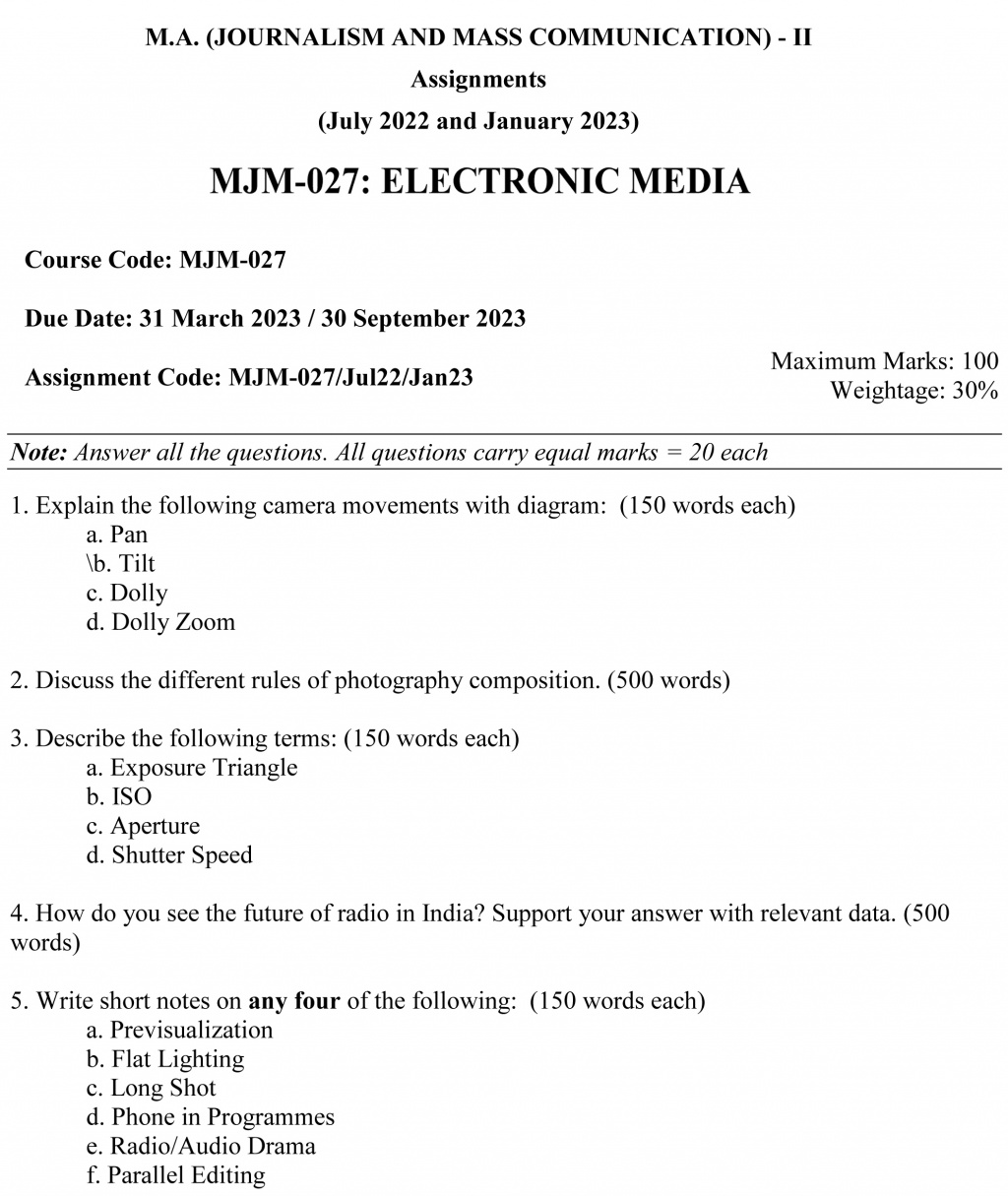 IGNOU MJM-27 - Electronic Media Latest Solve Assignment-July 2022 – January 2023