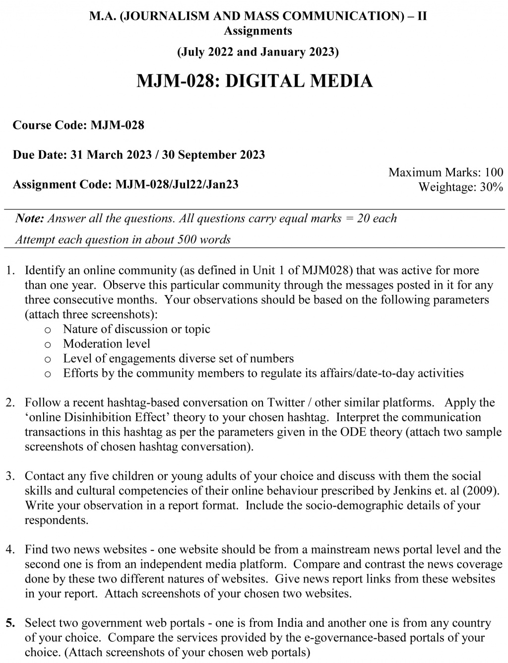 IGNOU MJM-28 - Digital Media Latest Solved Assignment-July 2022 – January 2023