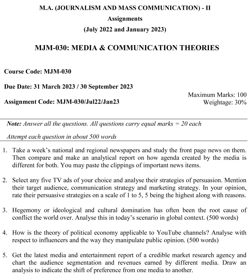 IGNOU MJM-30 - Communication and Media Studies Latest Solved Assignment-July 2022 – January 2023