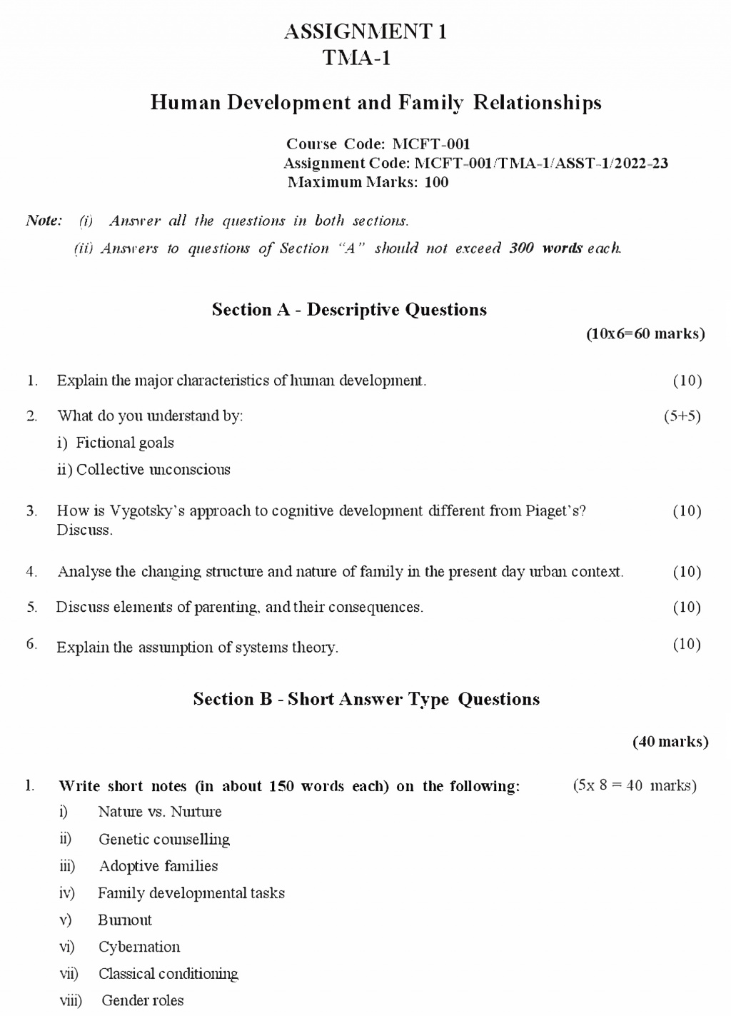 IGNOU MCFT-01 - Human Development and Family Relationships, Latest Solved Assignment -July 2022 – January 2023