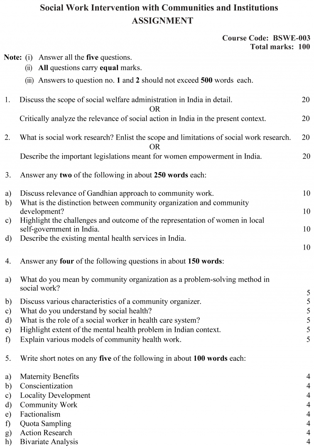 IGNOU BSWE-03 - Social Work Intervention with Communities and Institutions, Latest Solved Assignment-July 2022 – January 2023