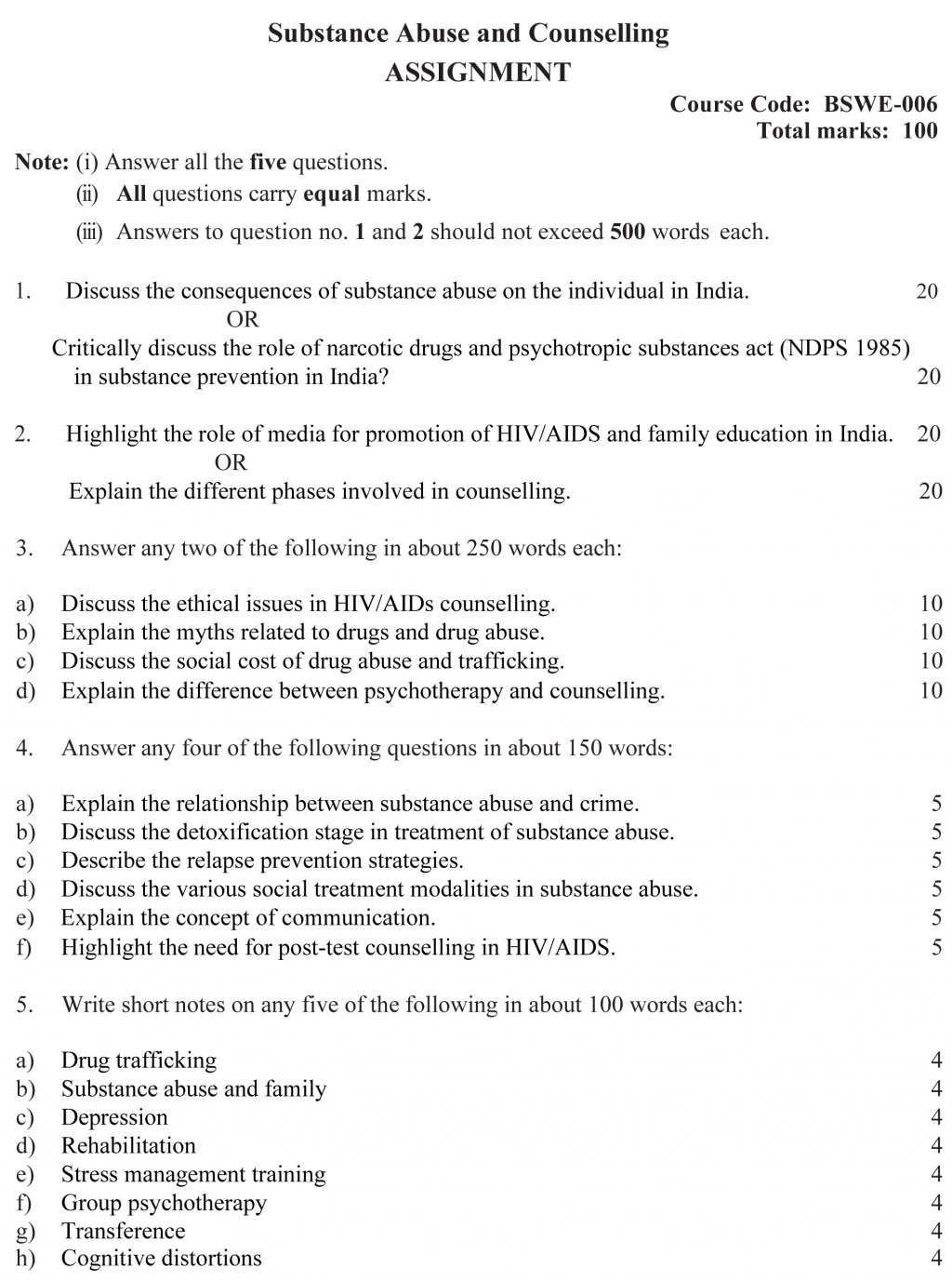 IGNOU BSWE-06 - Substance Abuse and Counseling, Latest Solved Assignment-July 2022 – January 2023