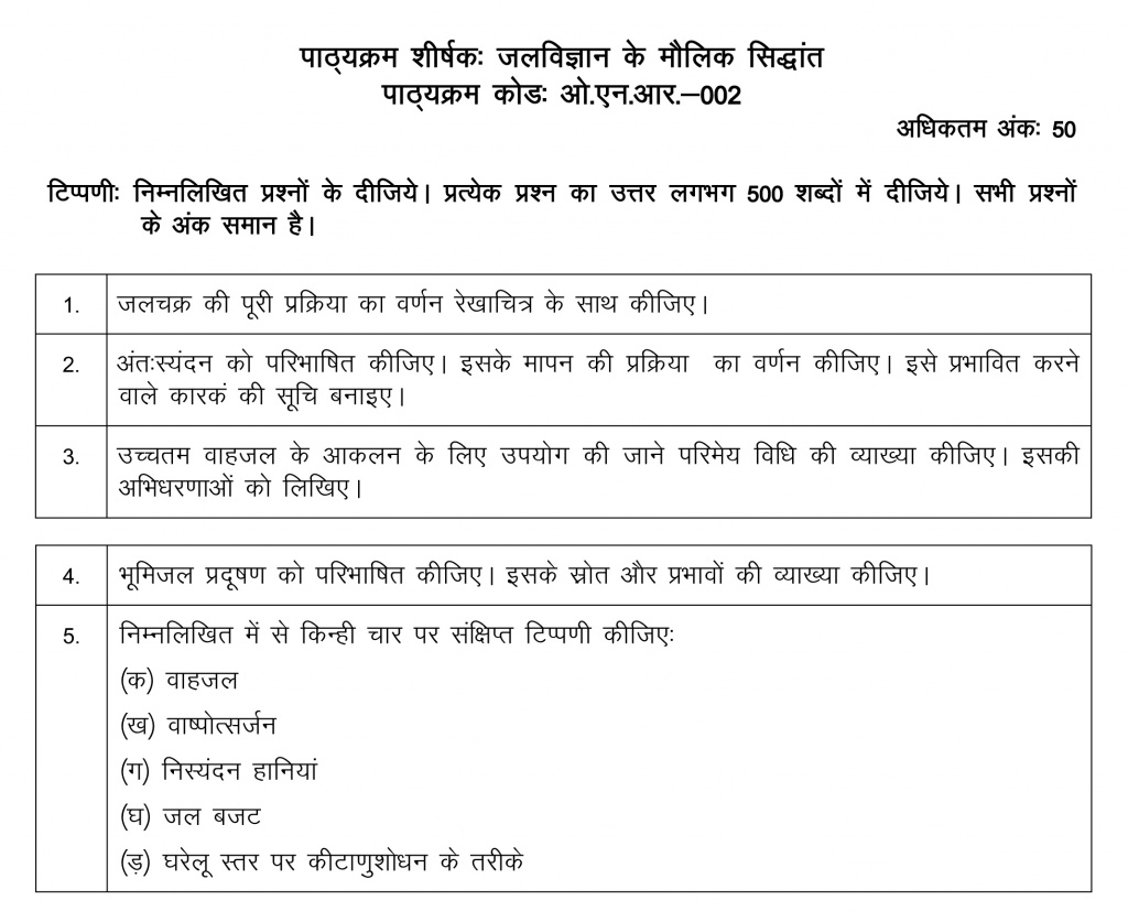 IGNOU ONR-02 - Basics of Hydrology Latest Solved Assignment-January 2023 - July 2023