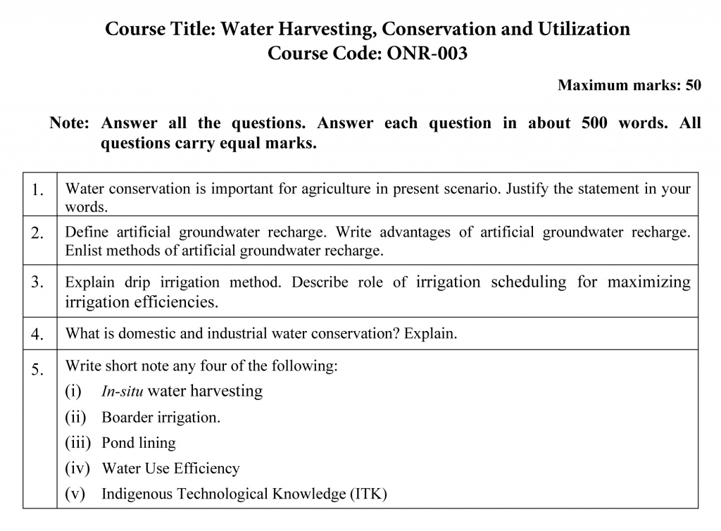 IGNOU ONR-03 - Water Harvesting, Conservation and Utilization Latest Solved Assignment-January 2023 - July 2023