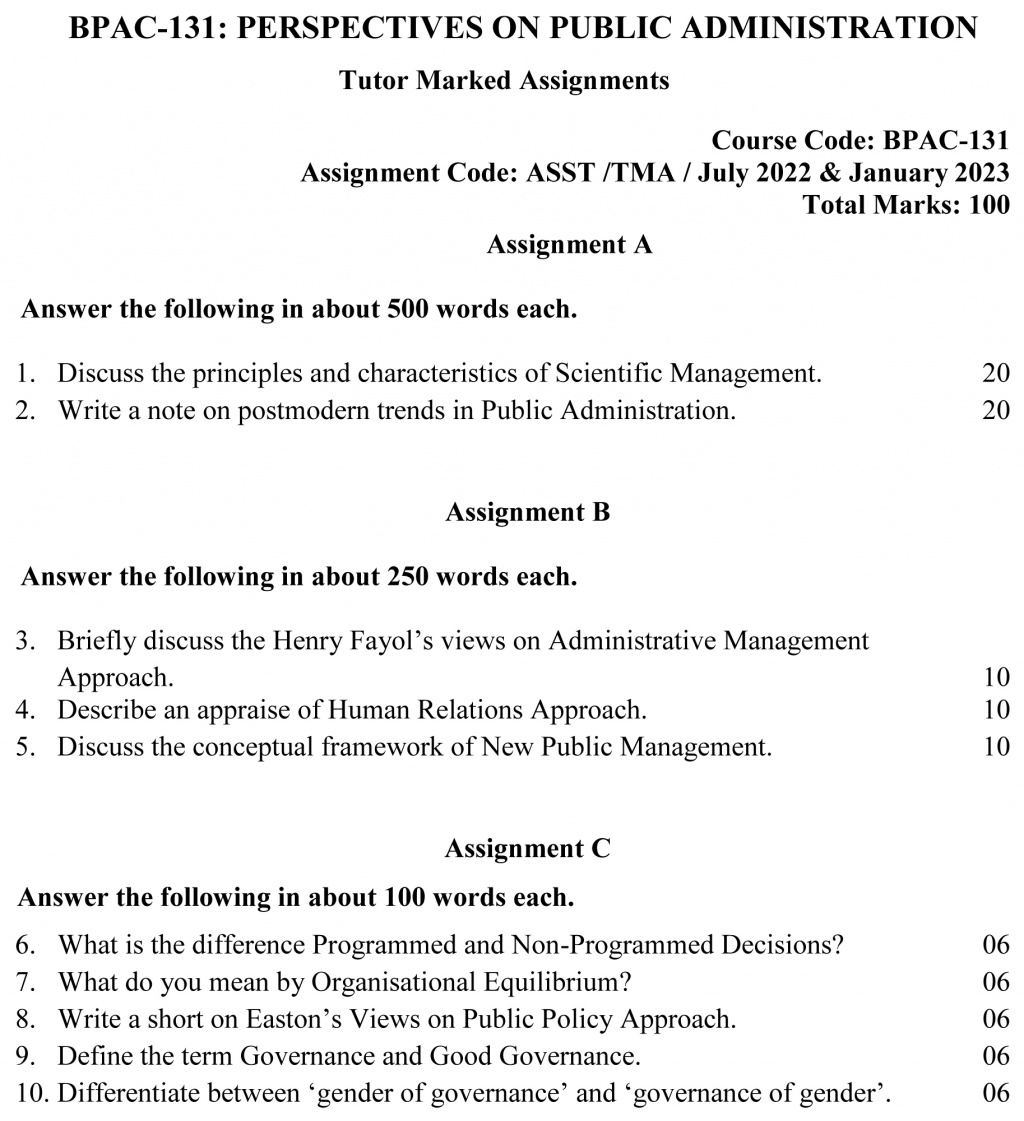 IGNOU BPAC-131 - Perspectives on Public Administration, Latest Solved Assignment-July 2022 – January 2023