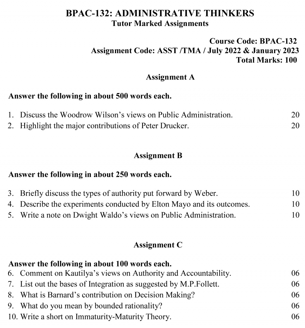 IGNOU BPAC-132 - Administrative Thinkers, Latest Solved Assignment-July 2022 – January 2023