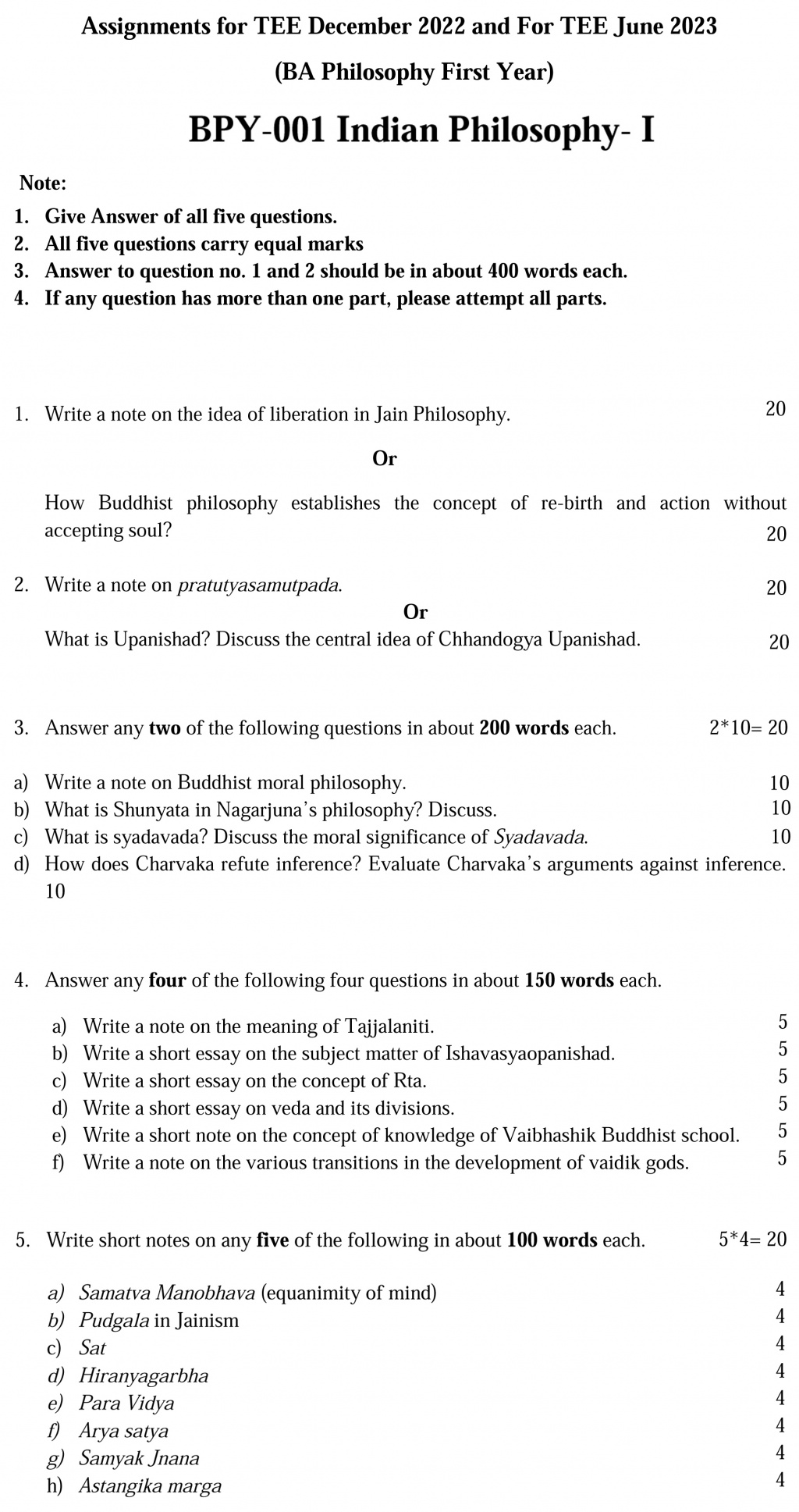 BPY-01 - Indian Philosophy: Part-I-December 2022 - June 2023