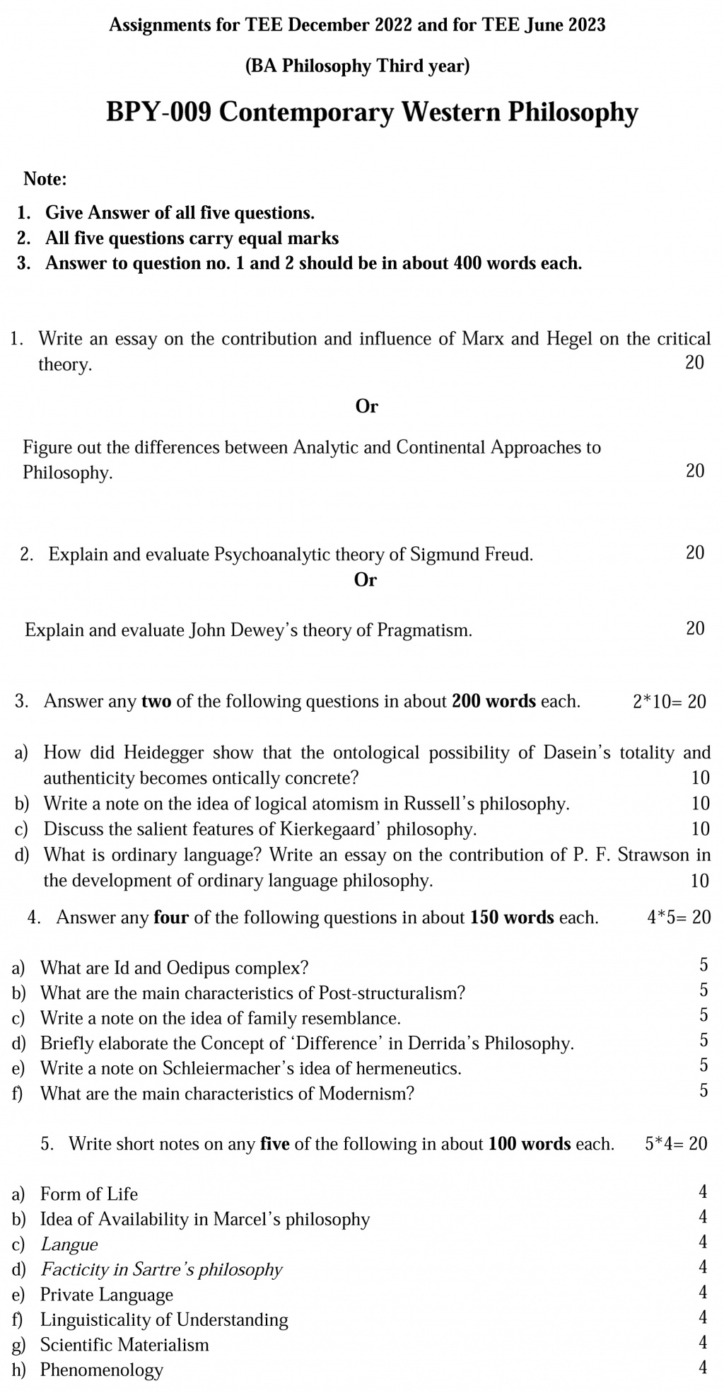 BPY-09 - Contemporary Western Philosophy-December 2022 - June 2023