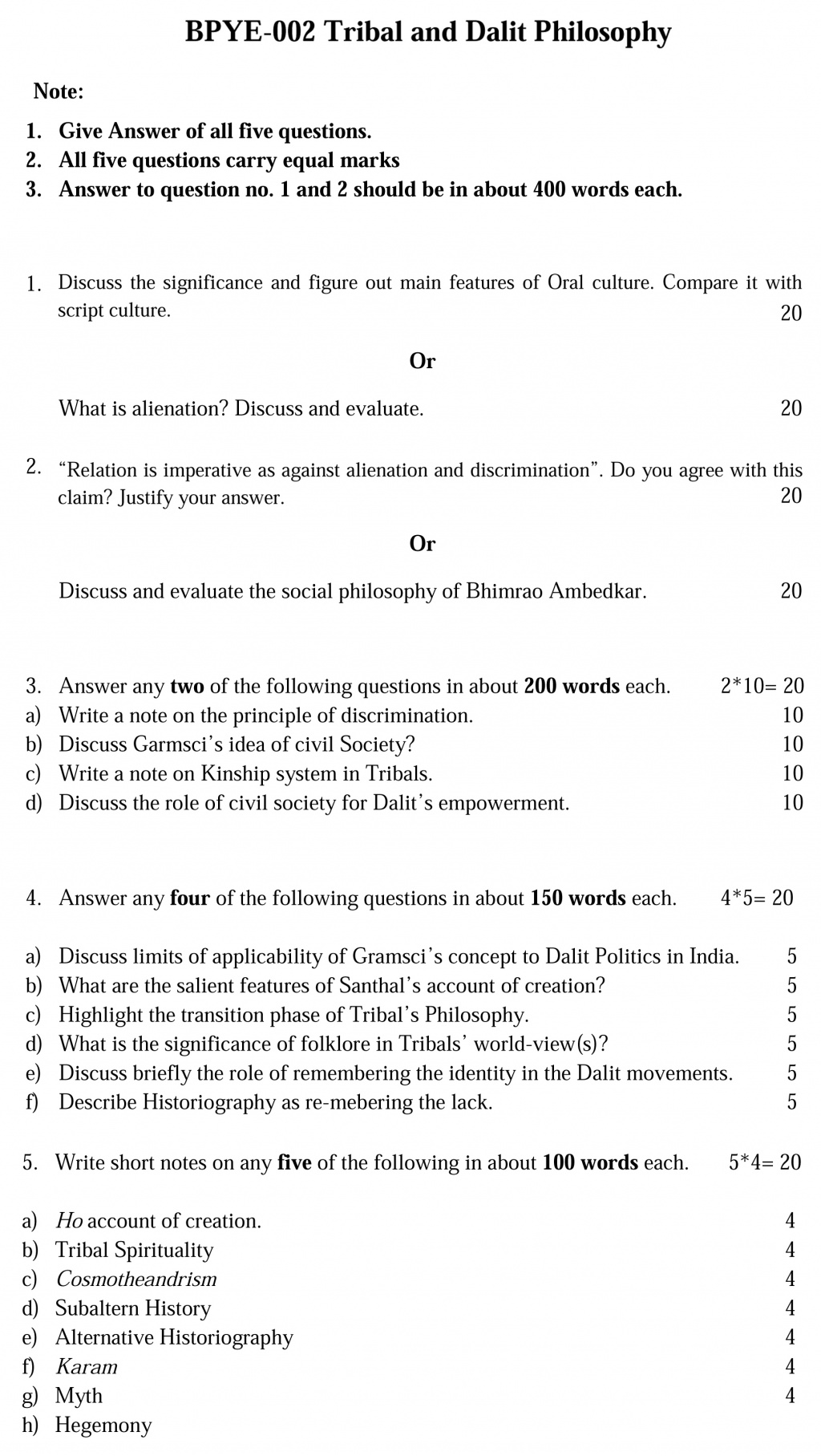 BPYE-02 - Tribal and Dalit Philosophy-December 2022 - June 2023