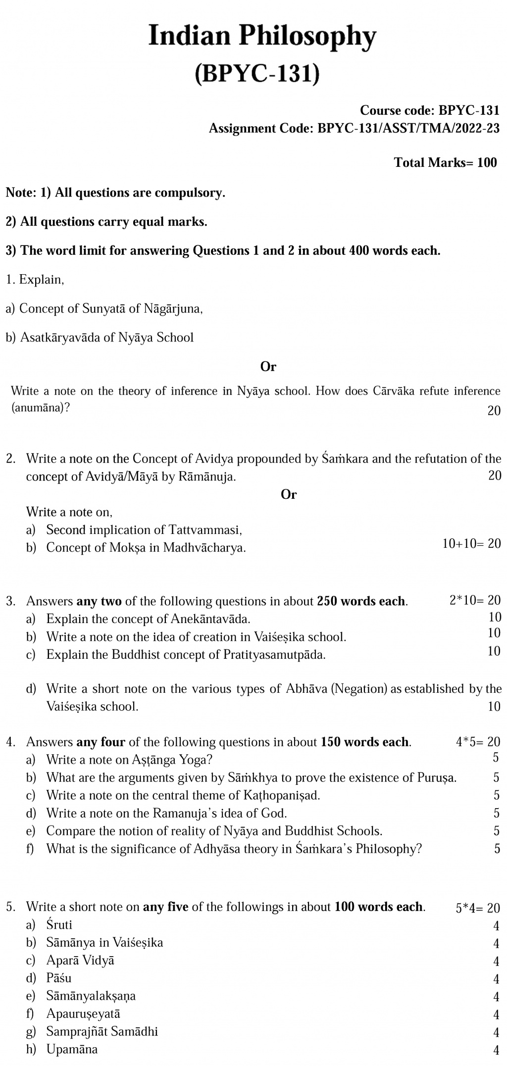 IGNOU BPYC-131 - Indian Philosophy, Latest Solved Assignment -July 2022 - January 2023