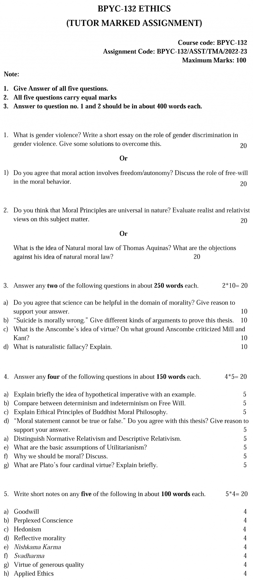 IGNOU BPYC-132 - Ethics, Latest Solved Assignment-July 2022 - January 2023