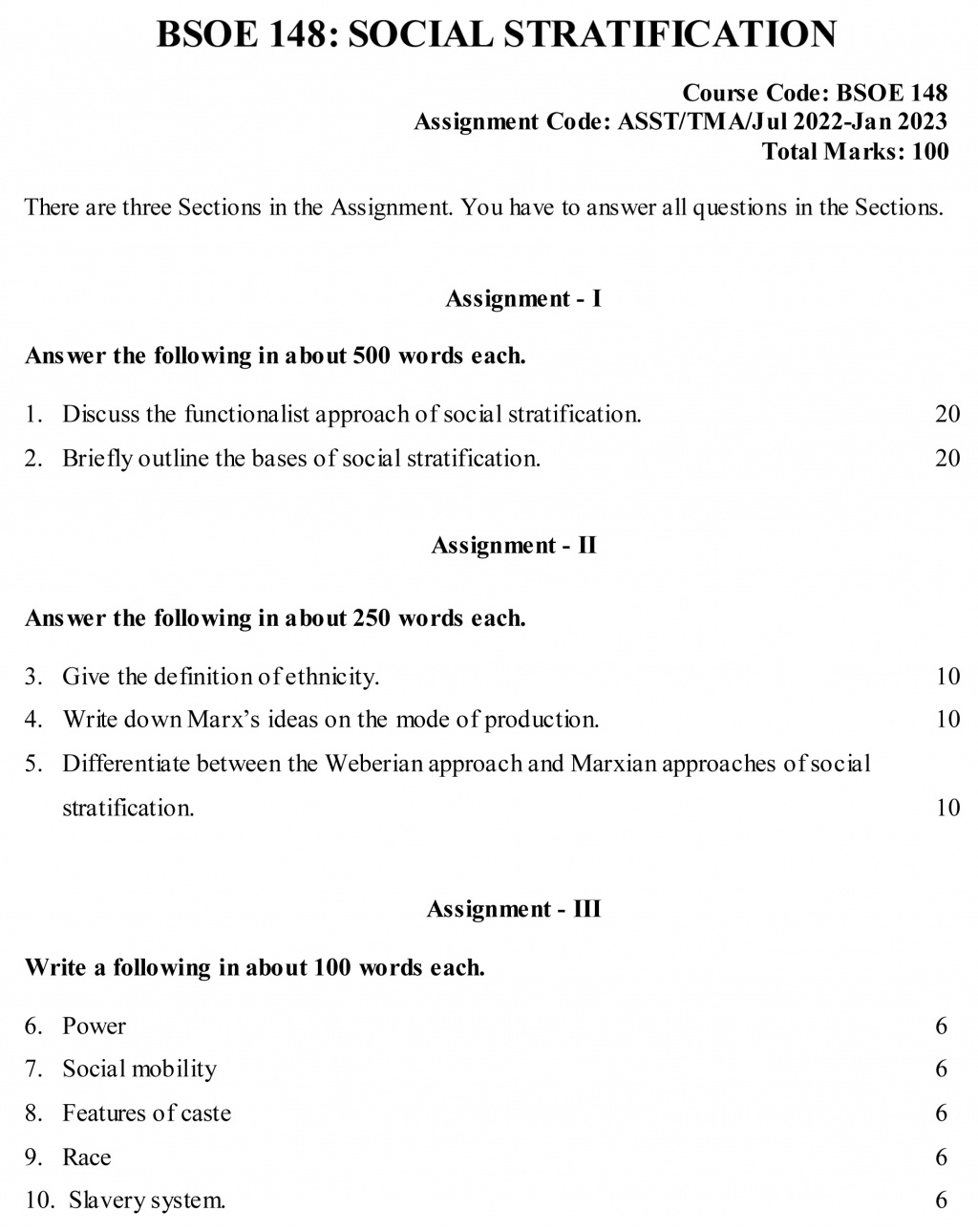 IGNOU BSOE-148 - Social Stratification, Latest Solved Assignment-July 2022 – January 2023