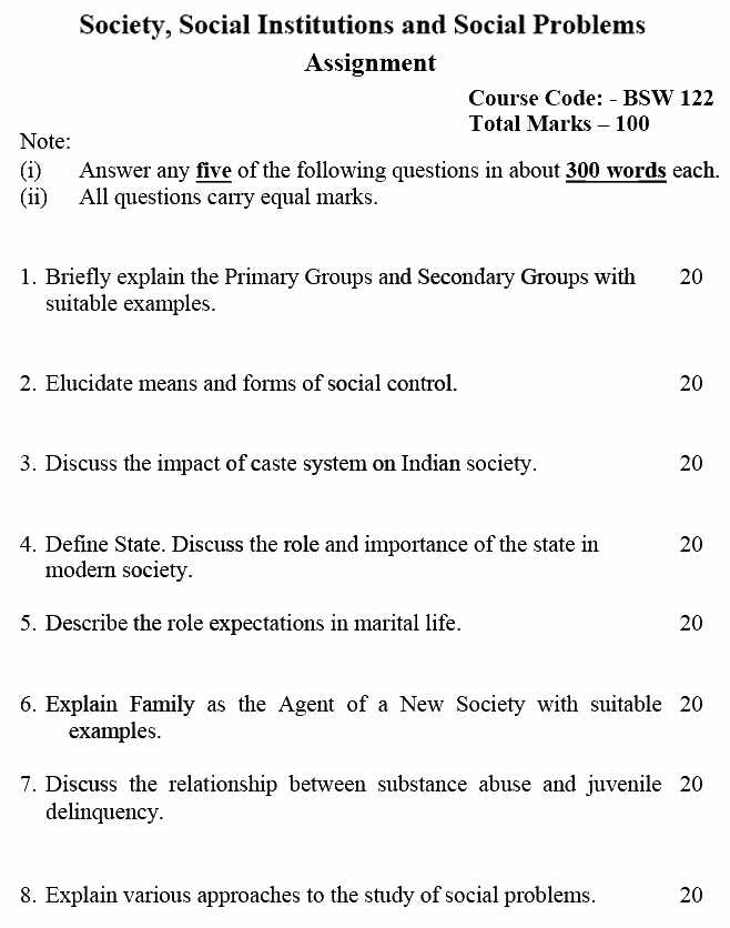 IGNOU BSW-122 - Society, Social Institutions and Social Problems Latest Solved Assignment-July 2022 – January 2023