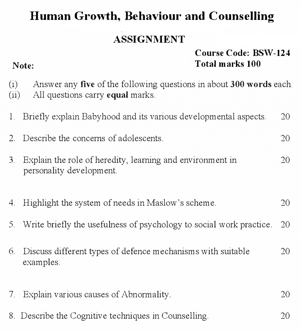 IGNOU BSW-124 - Human Growth, Behaviour and Counselling Latest Solved Assignment-July 2022 – January 2023